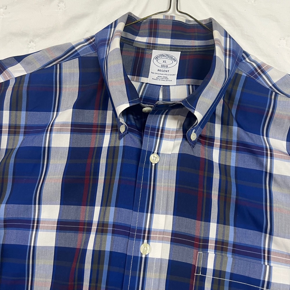 Brooks Brothers Regent Fit Non-Iron Plaid Button Down Shirt Blue Mens XL